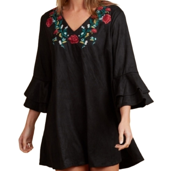 Altar'd State Embroidered Bell Sleeve Boho Dress - Picture 1 of 7